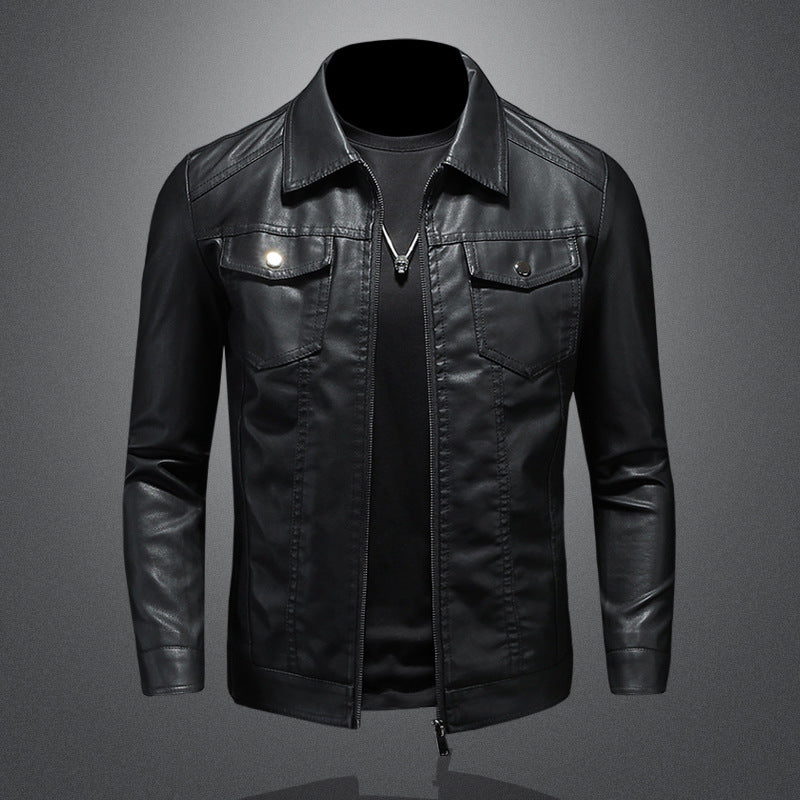 Black Vintage Leather Jacket with Structured Fit for Men | Casual Outerwear