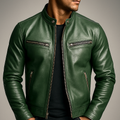 Brown Leather Jacket with Zip Closure for Men | Casual Outerwear Collection