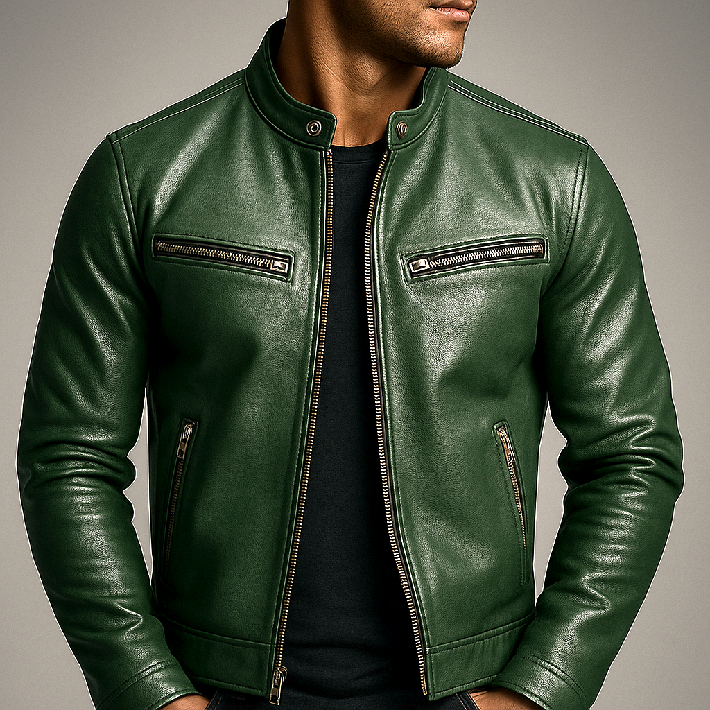 Brown Leather Jacket with Zip Closure for Men | Casual Outerwear Collection