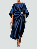 Draped Cape Sleeve Boat Neckline Maxi Dress for Women | Formal Evening Gown