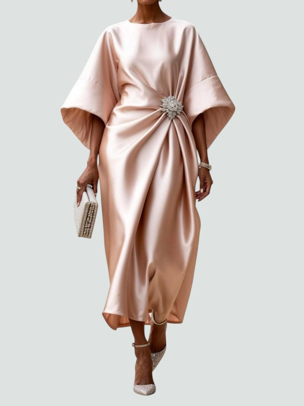 Draped Cape Sleeve Boat Neckline Maxi Dress for Women | Formal Evening Gown