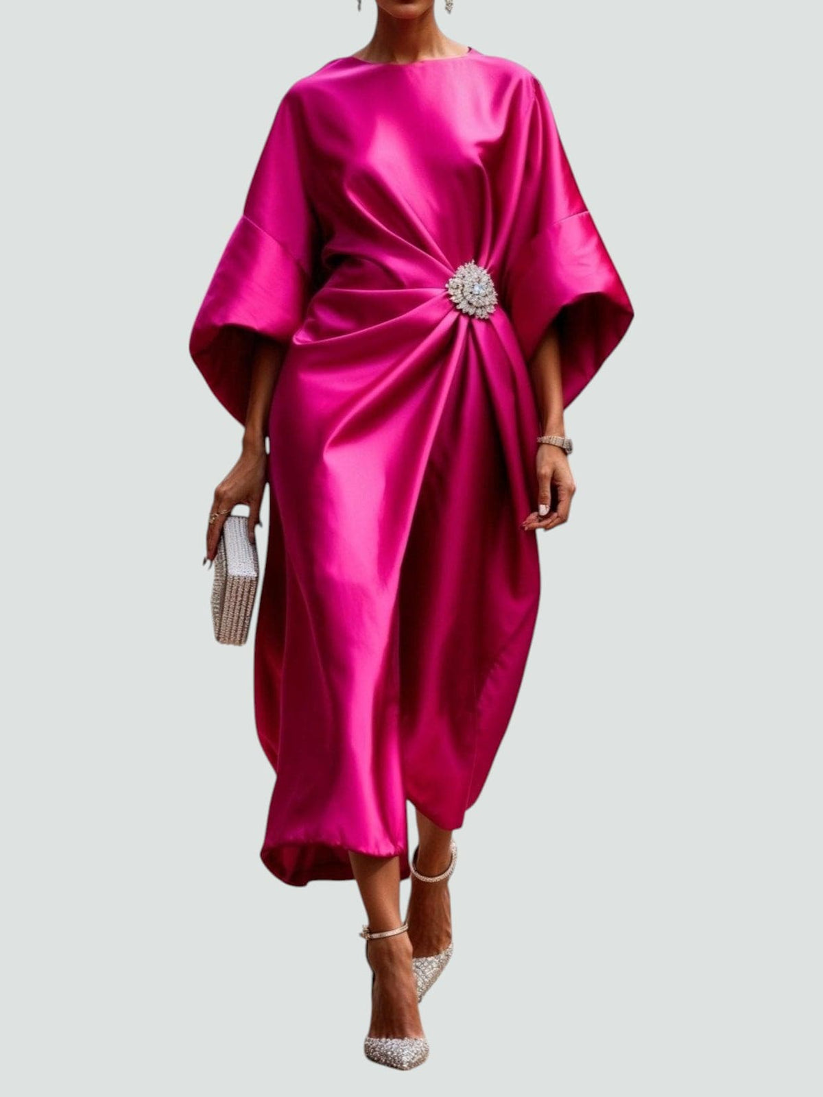 Draped Cape Sleeve Boat Neckline Maxi Dress for Women | Formal Evening Gown