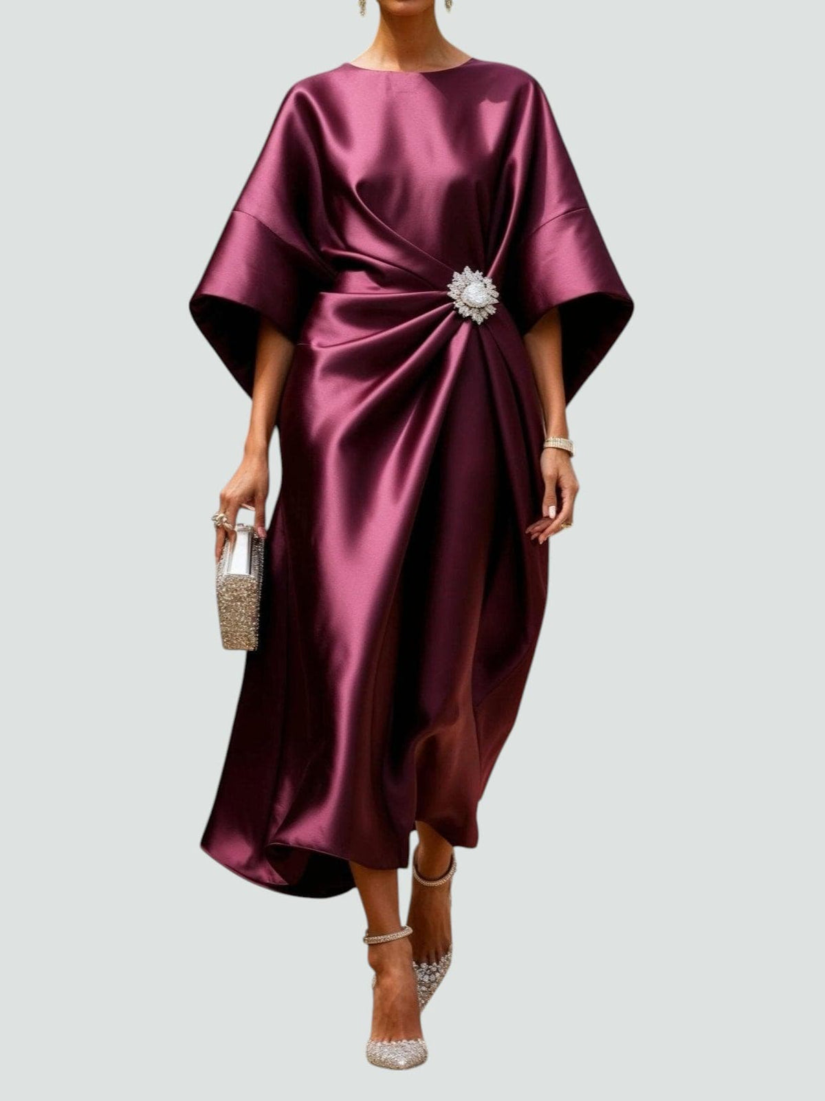 Draped Cape Sleeve Boat Neckline Maxi Dress for Women | Formal Evening Gown