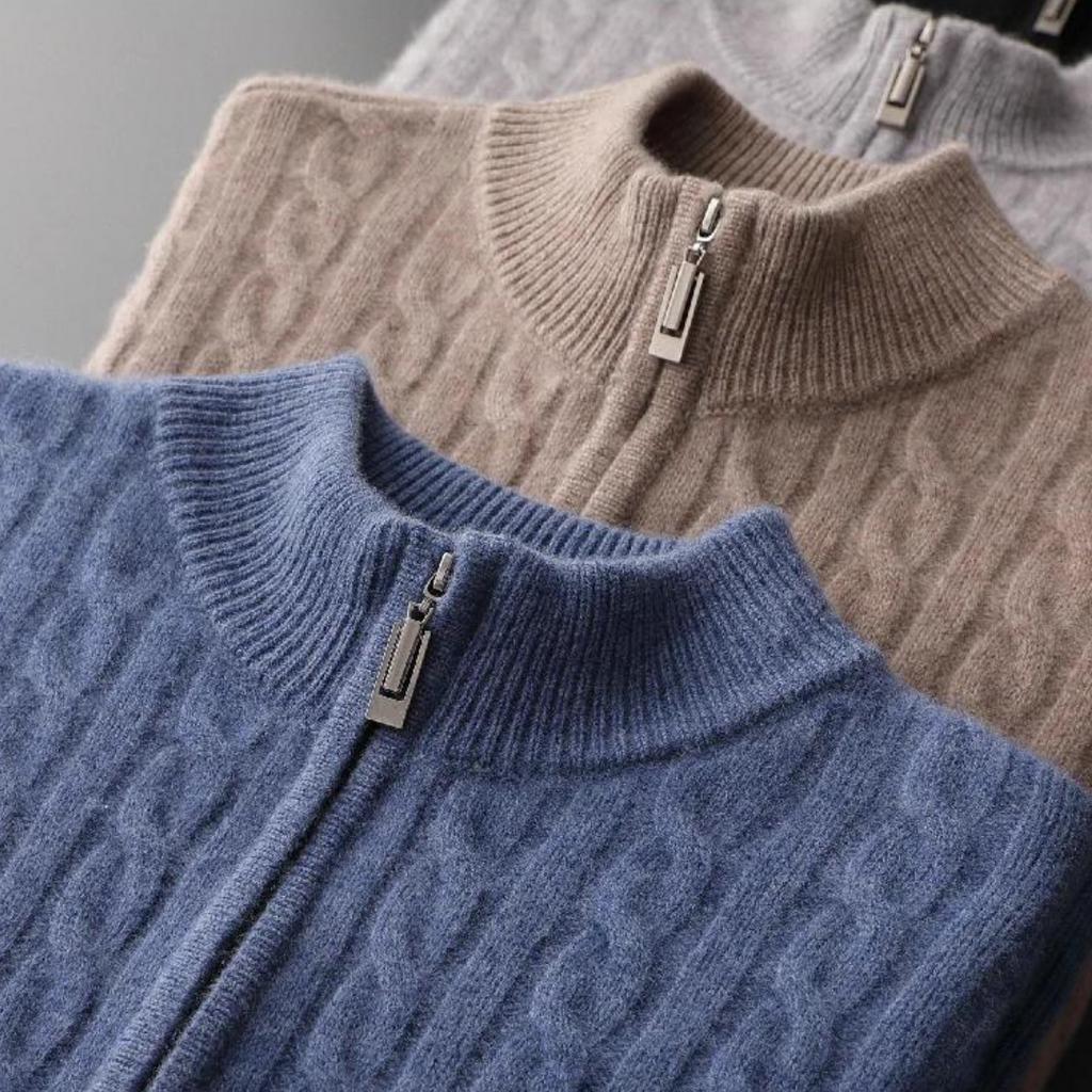 Men's Knitted Sweater | Short Zip Cable Knit