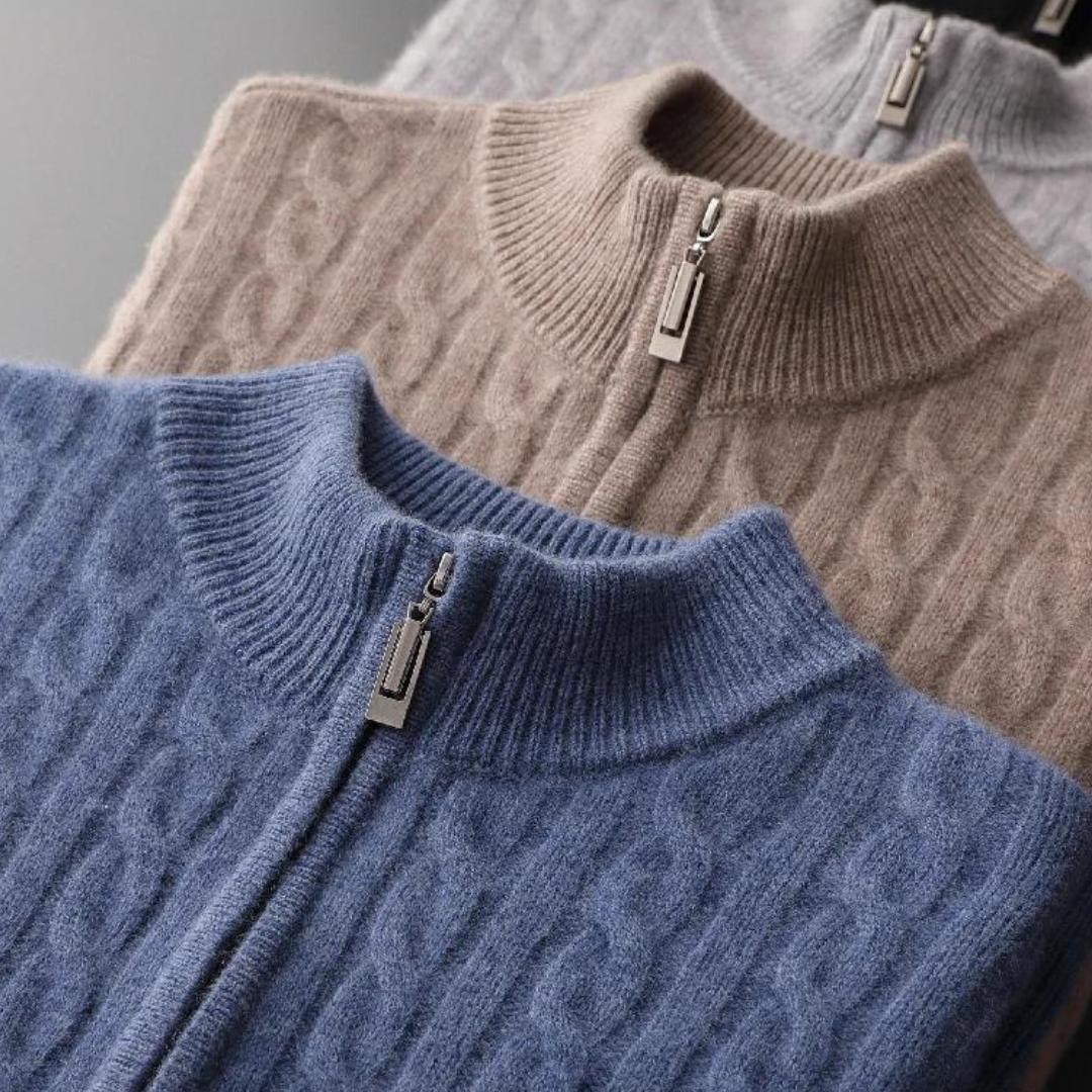 Men's Knitted Sweater | Short Zip Cable Knit