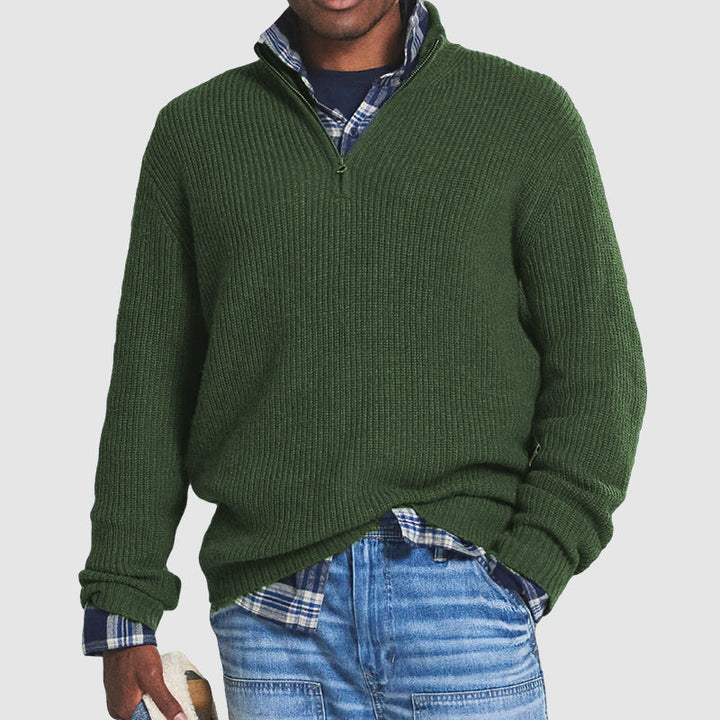 Cashmere Ribbed Quarter Zip Sweater for Men | Regular Fit Raised Collar