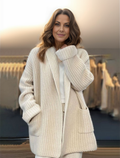 Beige Textured Open Front Long Sleeve Cardigan for Women | Office Wear