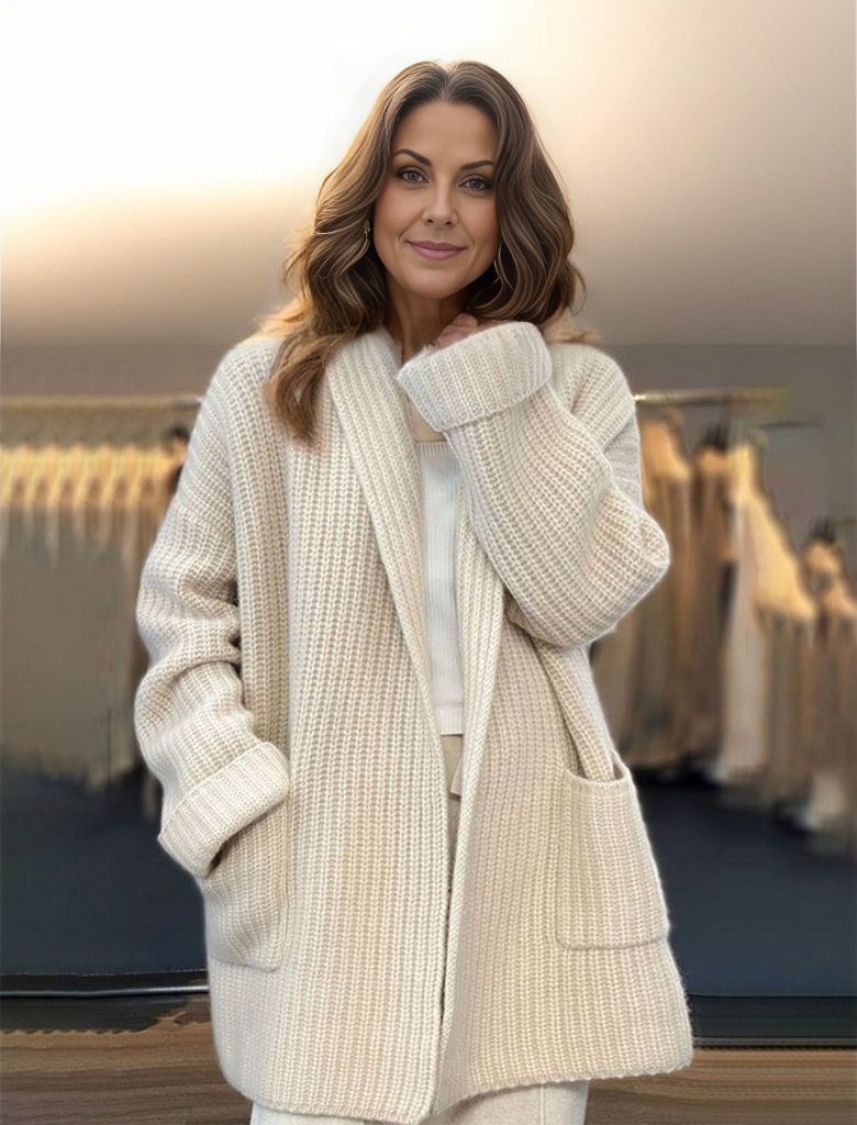 Women’s Cardigan | Long Textured Form with Long Sleeves and Style