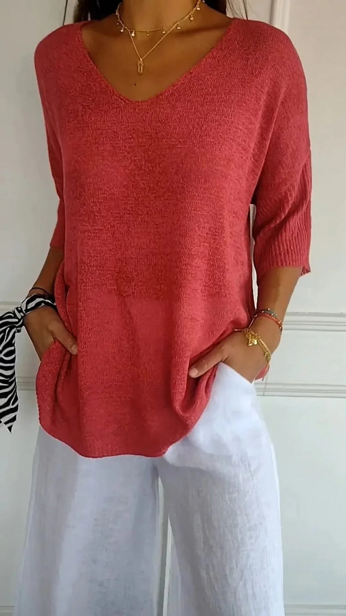 Women's Knit Top with V-Neck | Comfortable