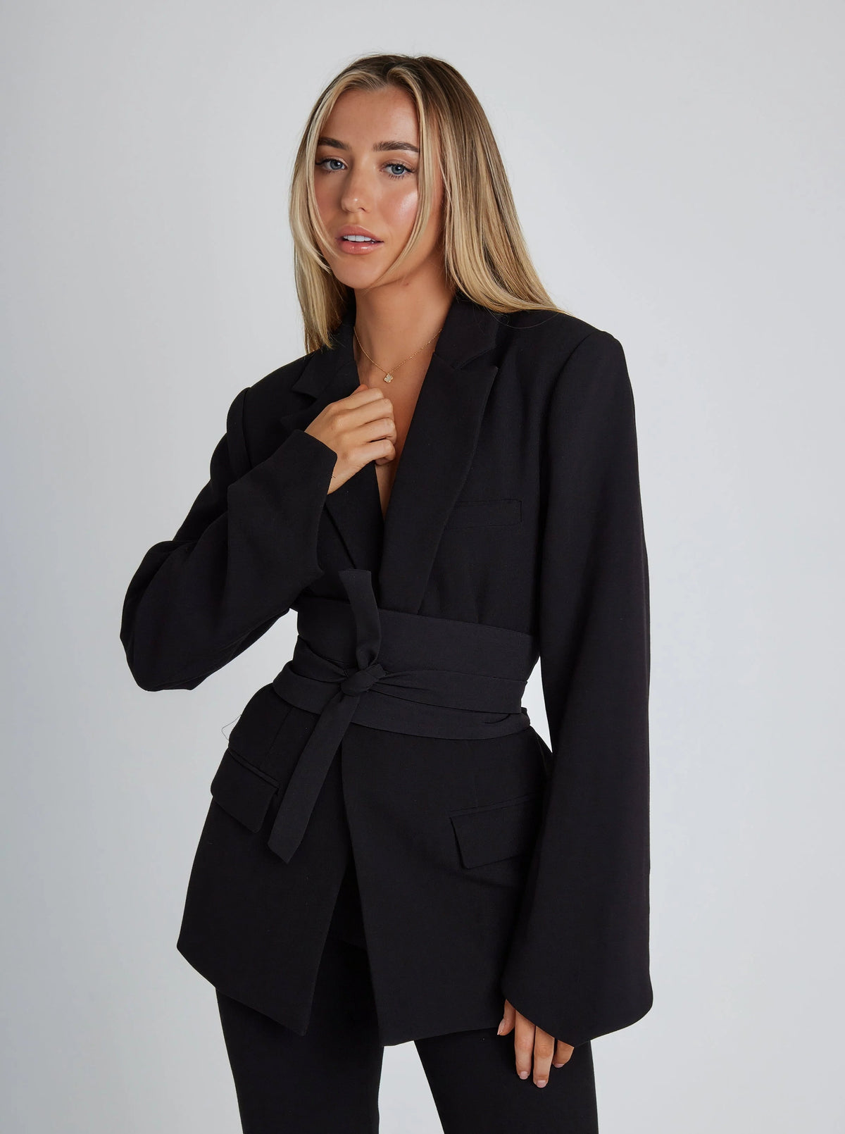 Belted Waist Fitted Blazer for Women | Structured Formal Occasion Jacket