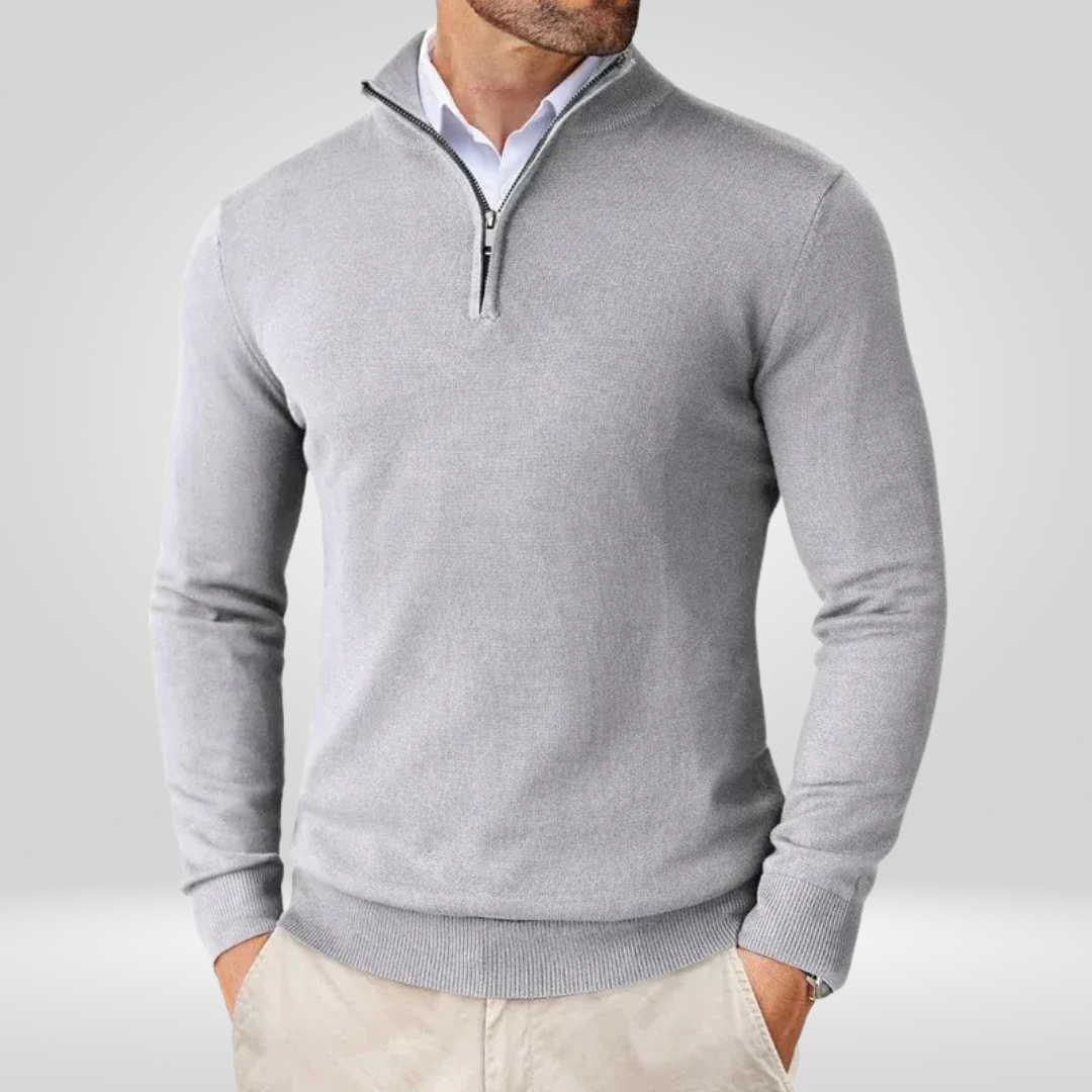 Men's Sweater | Short Zip Fitted Cut with Stand-Up Collar Long Sleeve