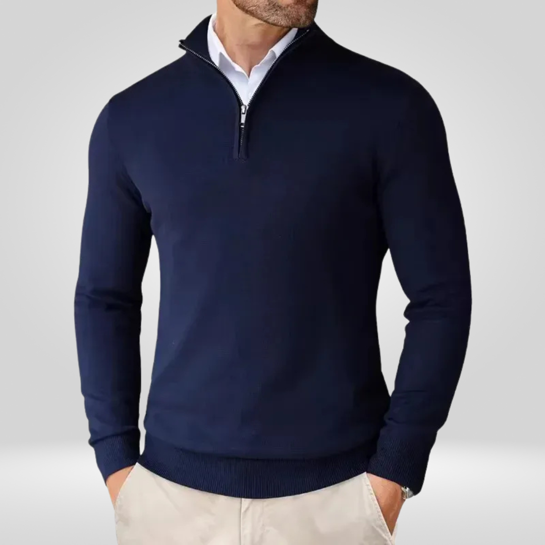 Men's Sweater | Short Zip Fitted Cut with Stand-Up Collar Long Sleeve