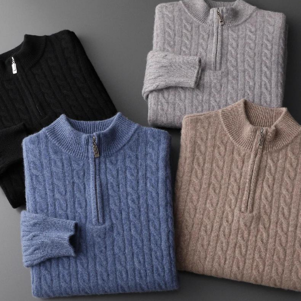 Men's Knitted Sweater | Short Zip Cable Knit