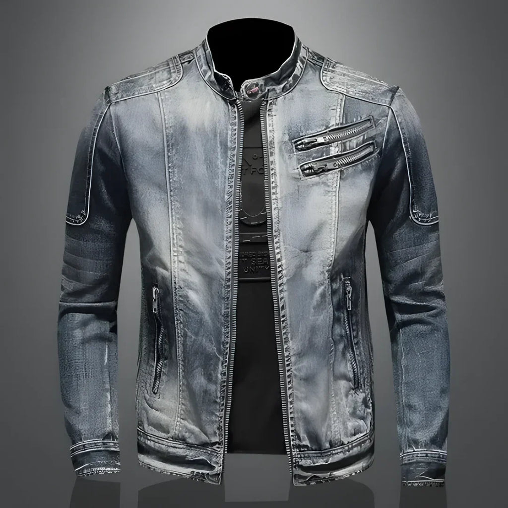 Gray Slim Fit Zip Front Collared Jacket for Men | Casual Evening Wear