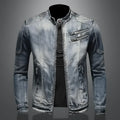 Gray Slim Fit Zip Front Collared Jacket for Men | Casual Evening Wear