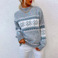 Ribbed Cuff Round Neck Loose Fit Knit Sweater for Women | Winter
