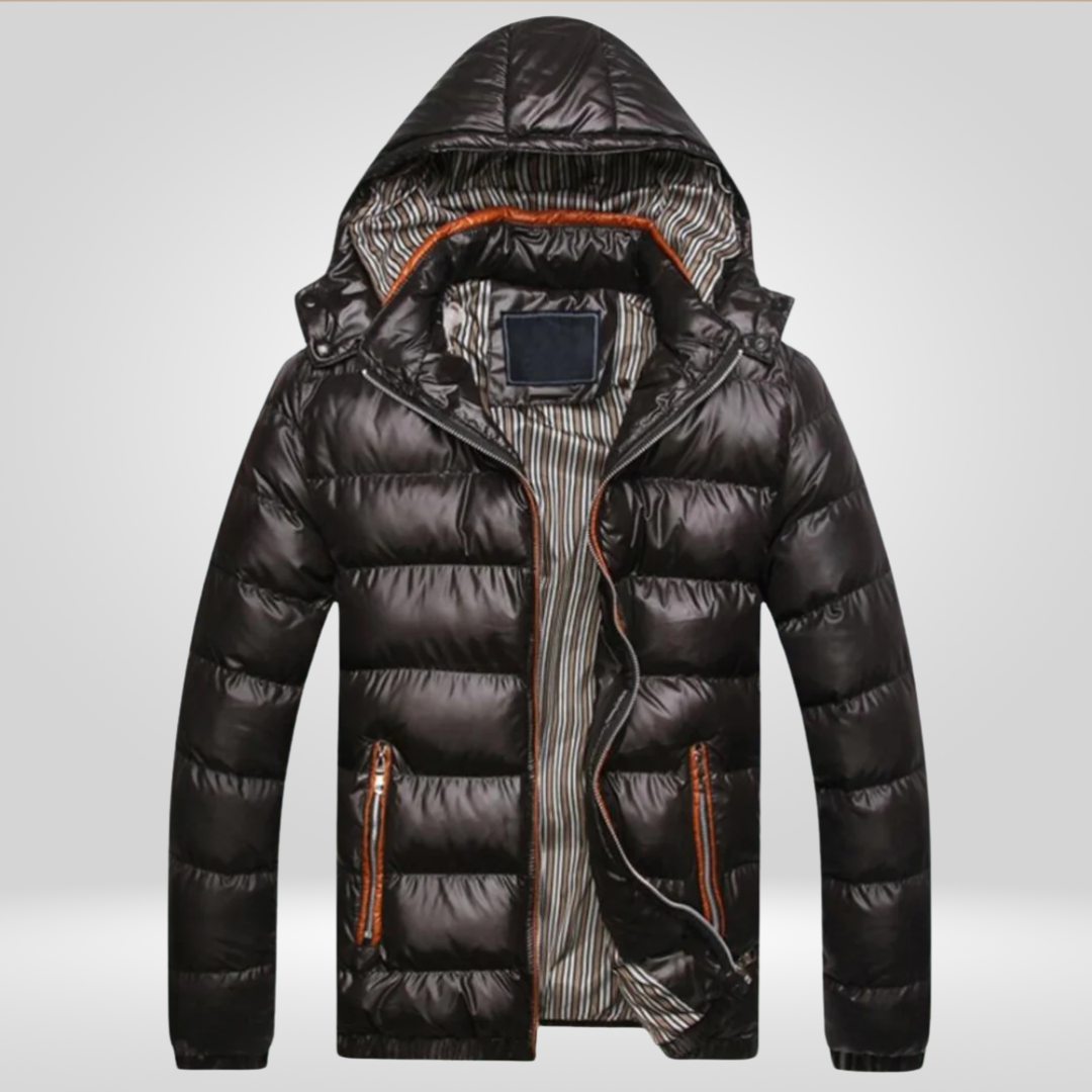 Men's Winter Jacket | Quilted Hood with Zipper and Snap Closure