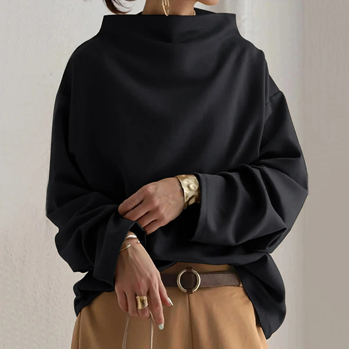 Black Women's Turtleneck | Classic Long Sleeve Sweater