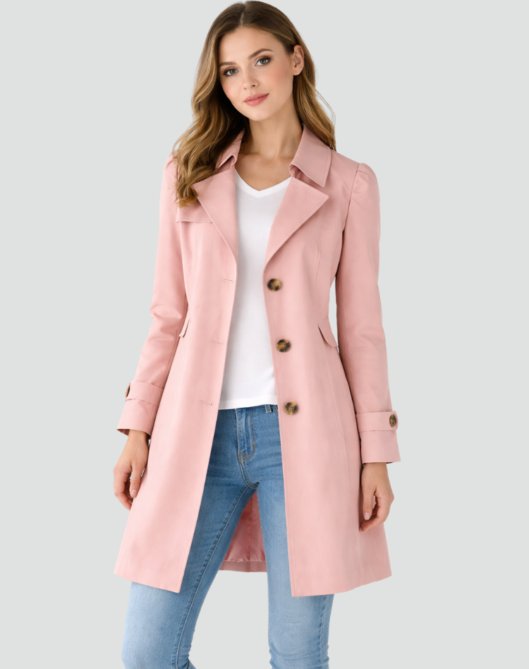 Tailored Lapel Trench Coat with Button Front for Women | Mid-Length Fit
