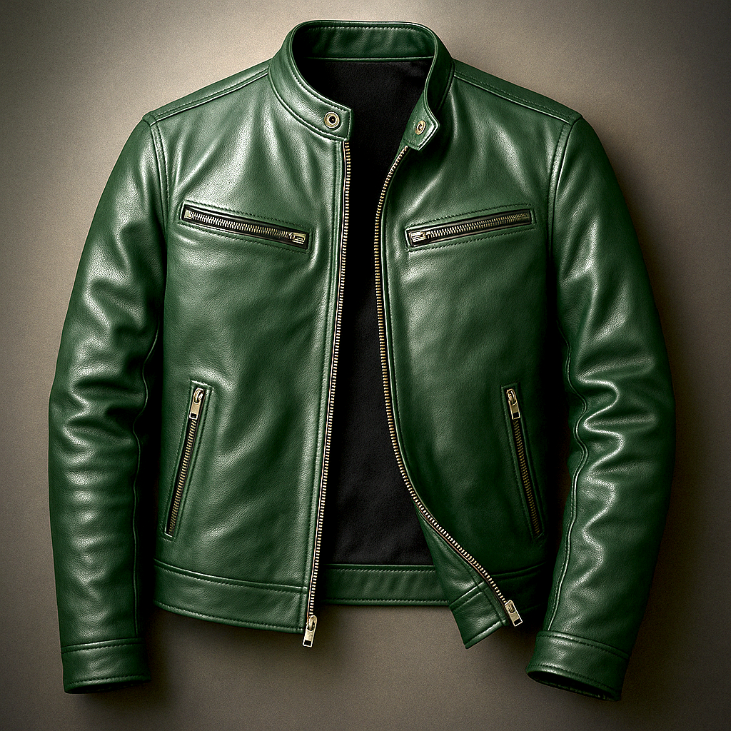 Brown Leather Jacket with Zip Closure for Men | Casual Outerwear Collection