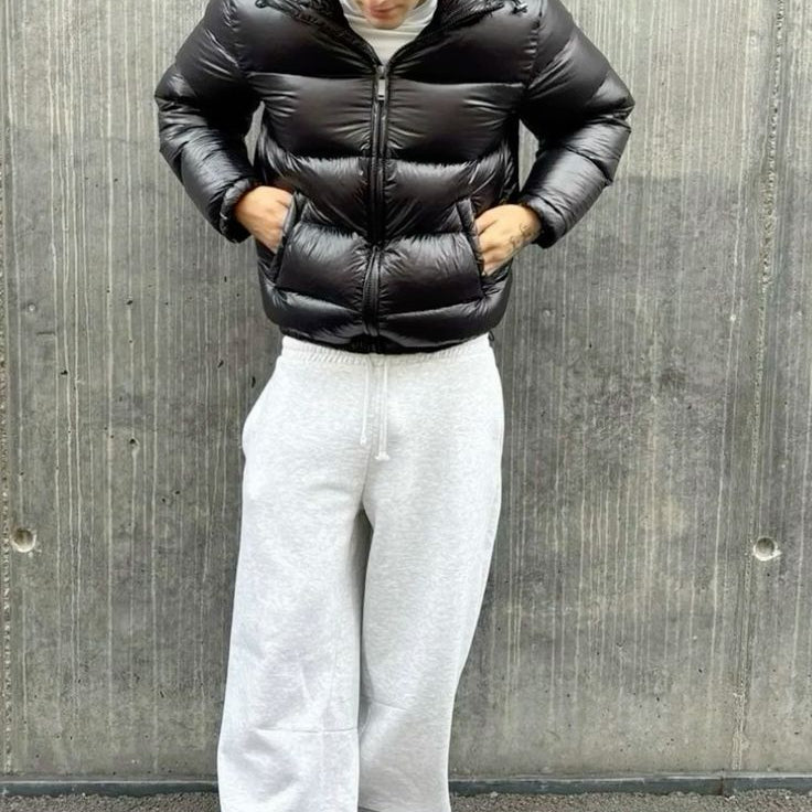 Glossy Sherpa Lined Quilted Hooded Puffer Jacket with Zip Pockets for Men