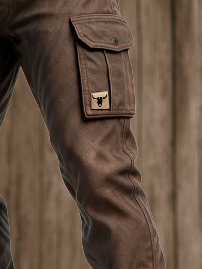 Brown Slim Fit Tapered Cargo Pants with Flap Pockets for Men | Streetwear