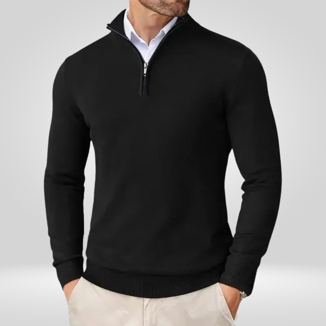 Men's Sweater | Short Zip Fitted Cut with Stand-Up Collar Long Sleeve