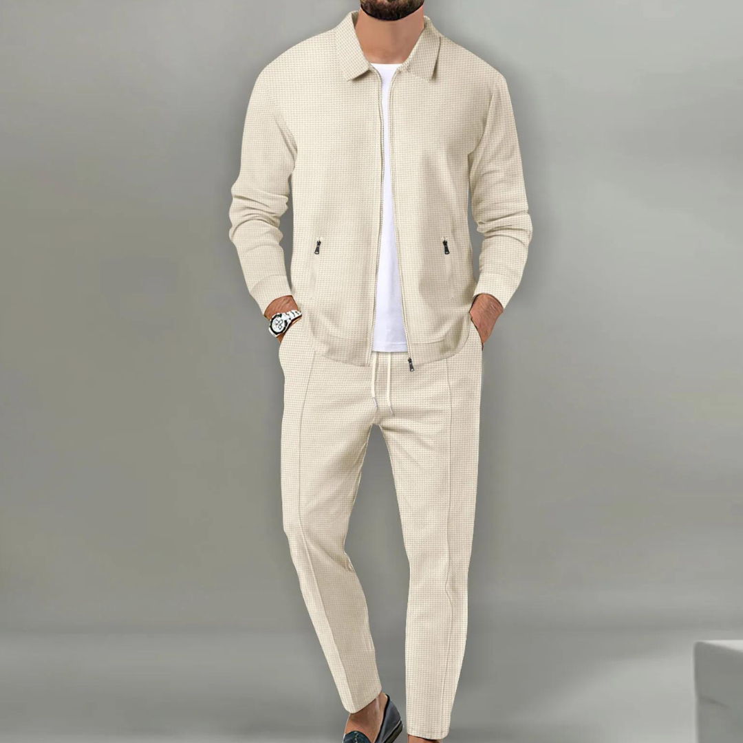 Beige Knit Cardigan Set Top for Men | Coordinated Outfit