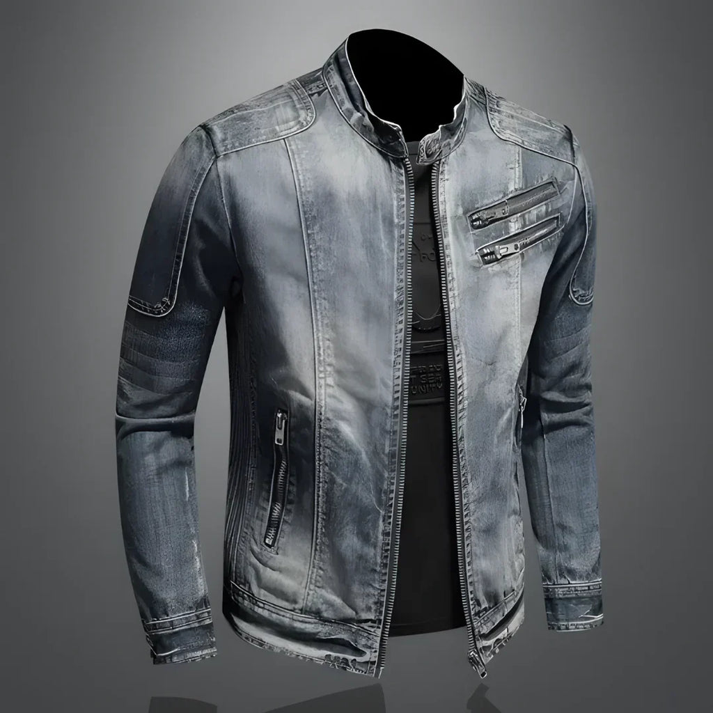 Gray Slim Fit Zip Front Collared Jacket for Men | Casual Evening Wear