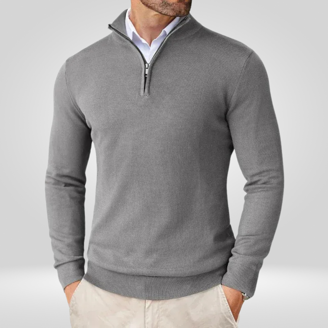 Men's Sweater | Short Zip Fitted Cut with Stand-Up Collar Long Sleeve