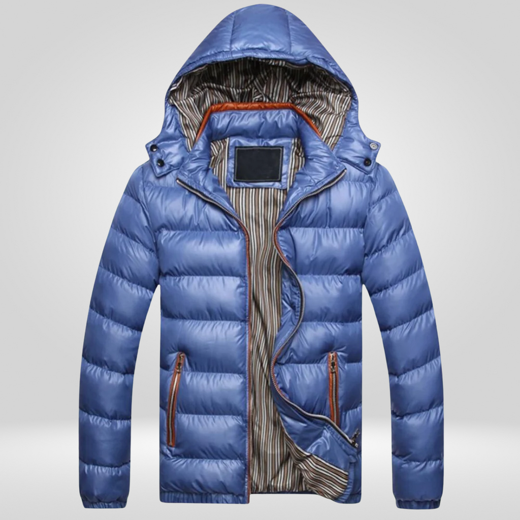 Men's Winter Jacket | Quilted Hood with Zipper and Snap Closure