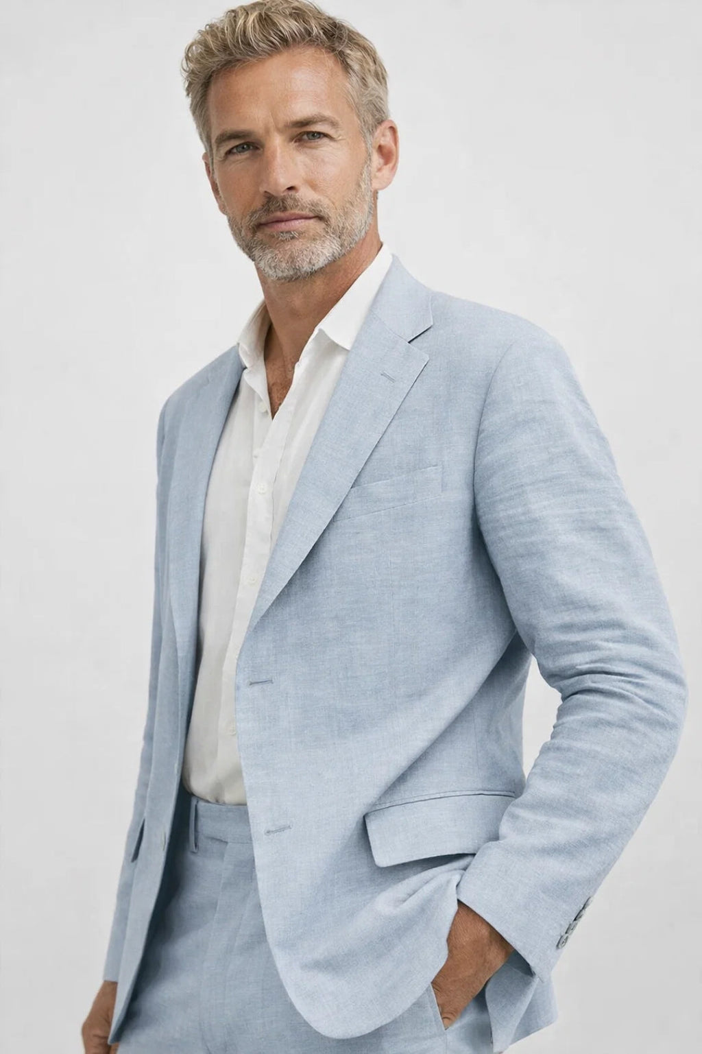 Linen Two Piece Suit with Round Neck Jacket for Men | Regular Fit