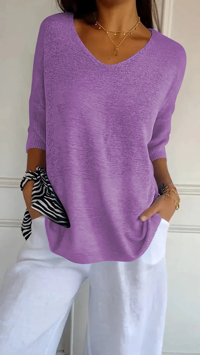 Women's Knit Top with V-Neck | Comfortable