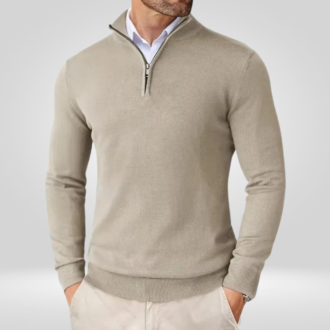 Men's Sweater | Short Zip Fitted Cut with Stand-Up Collar Long Sleeve
