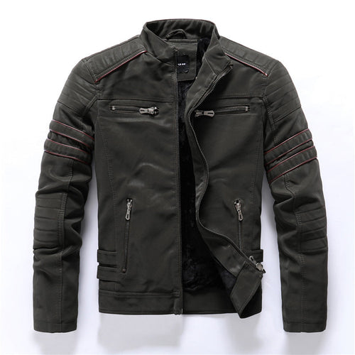 Black Structured Collar Zip Up Motorcycle Jacket for Men | Casual Wear