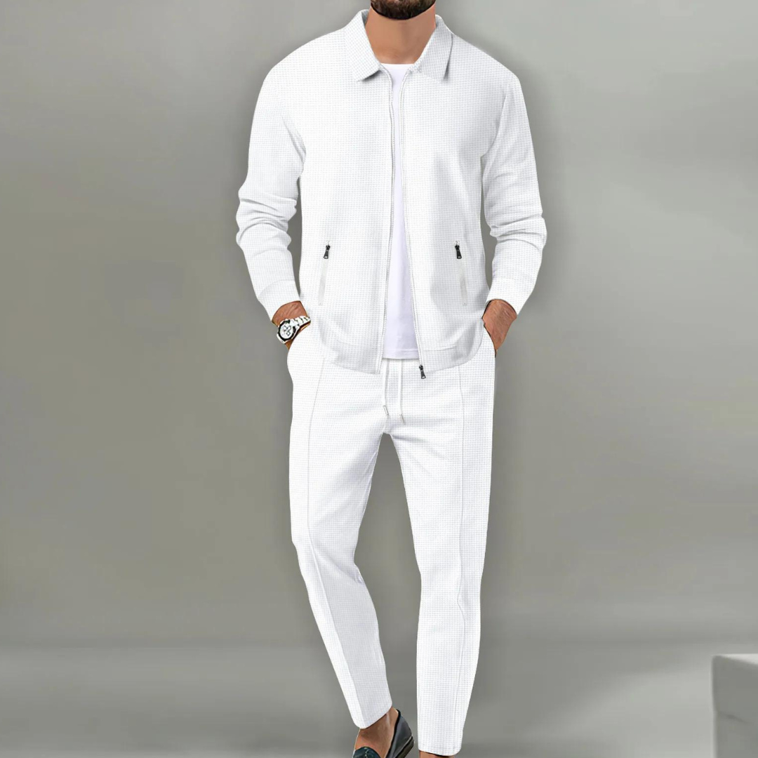 Beige Knit Cardigan Set Top for Men | Coordinated Outfit