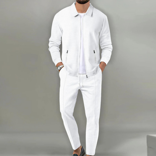 Beige Knit Cardigan Set Top for Men | Coordinated Outfit
