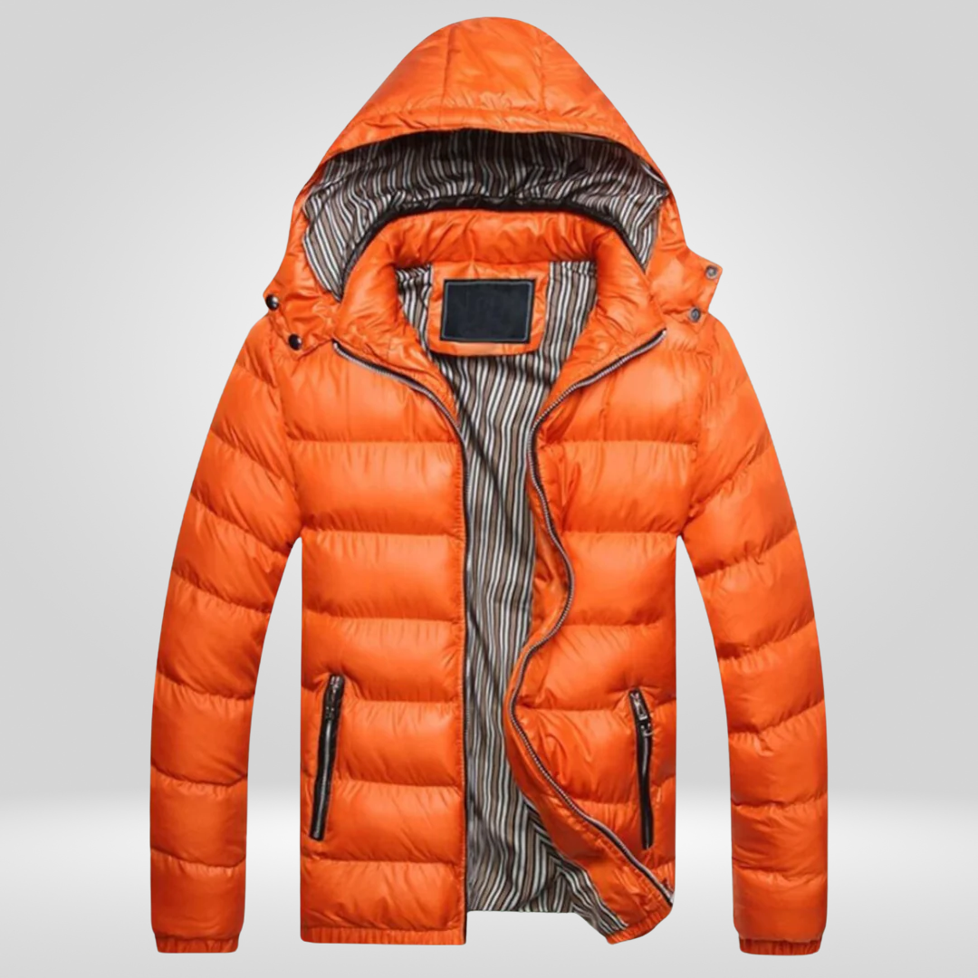 Men's Winter Jacket | Quilted Hood with Zipper and Snap Closure