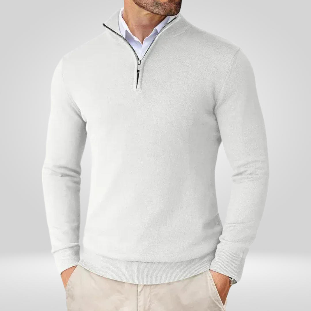 Men's Sweater | Short Zip Fitted Cut with Stand-Up Collar Long Sleeve
