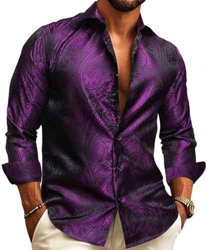 Paisley Jacquard Long Sleeve Button Front Shirt for Men | Wedding and Evening