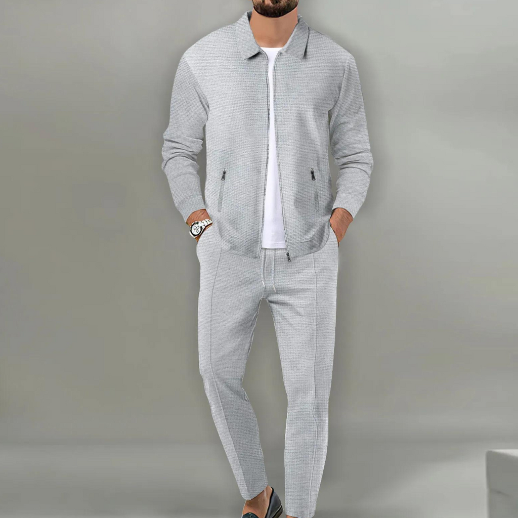 Beige Knit Cardigan Set Top for Men | Coordinated Outfit