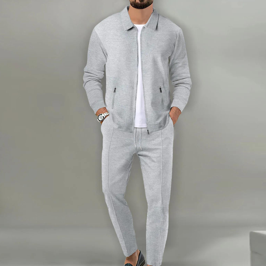 Beige Knit Cardigan Set Top for Men | Coordinated Outfit