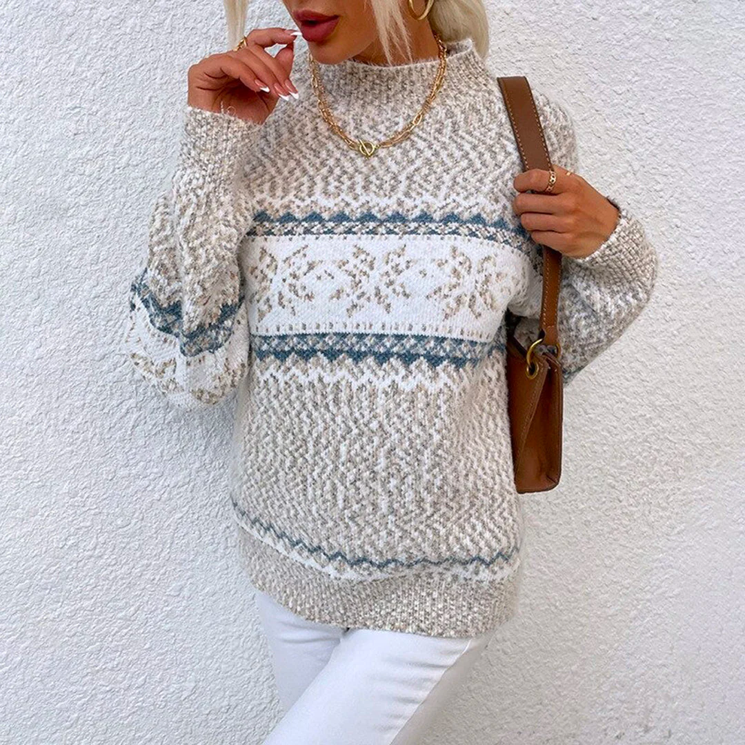 Women's Sweater | Loose Fit Long Sleeve Winter Knit Round Neck