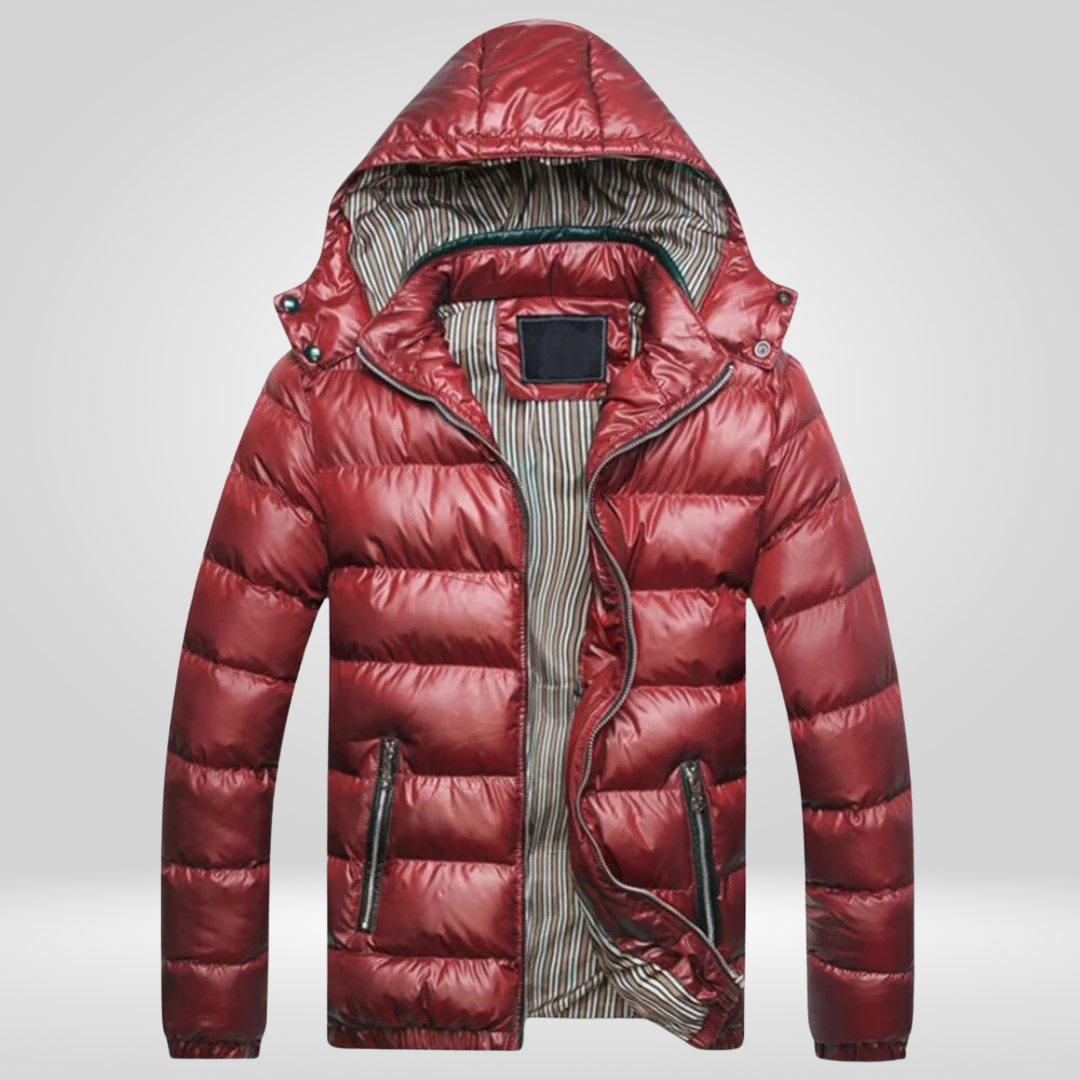 Men's Winter Jacket | Quilted Hood with Zipper and Snap Closure