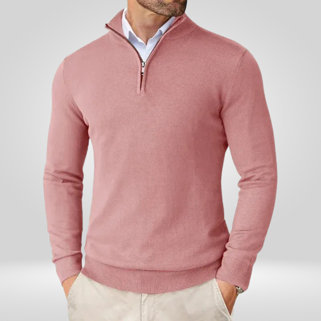 Men's Sweater | Short Zip Fitted Cut with Stand-Up Collar Long Sleeve
