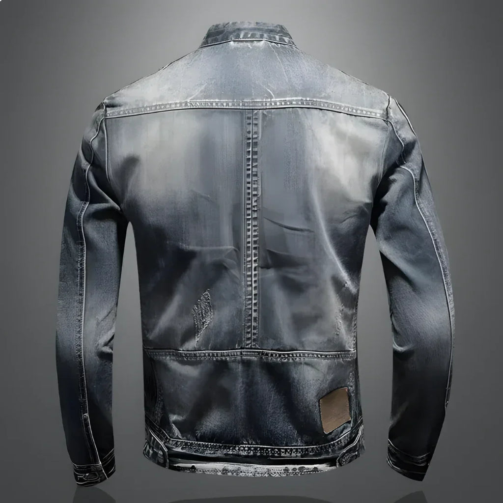 Gray Slim Fit Zip Front Collared Jacket for Men | Casual Evening Wear