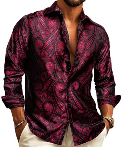 Paisley Jacquard Long Sleeve Button Front Shirt for Men | Wedding and Evening