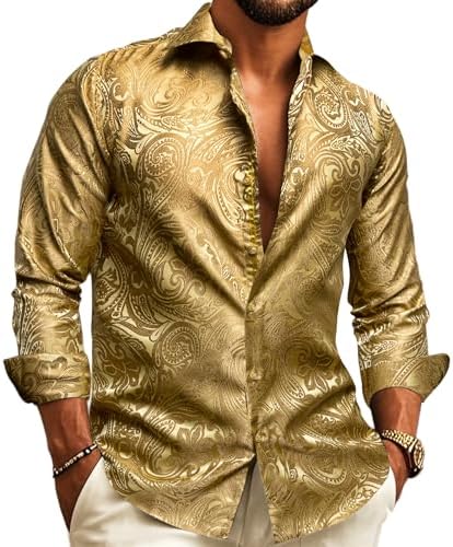 Paisley Jacquard Long Sleeve Button Front Shirt for Men | Wedding and Evening