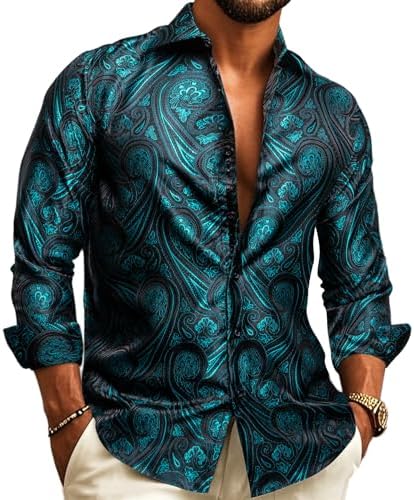 Paisley Jacquard Long Sleeve Button Front Shirt for Men | Wedding and Evening