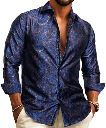 Paisley Jacquard Long Sleeve Button Front Shirt for Men | Wedding and Evening